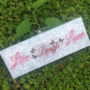 “Live Laugh Love” lucite clutch